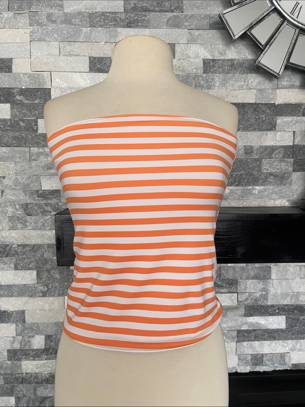 Wild Fable ButterBliss Reversible Strapless Tube Top Orange White Striped M